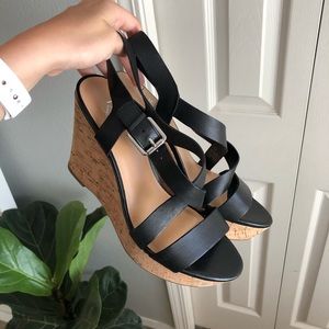 Franco Sarto Black Cork Wedge Sandal